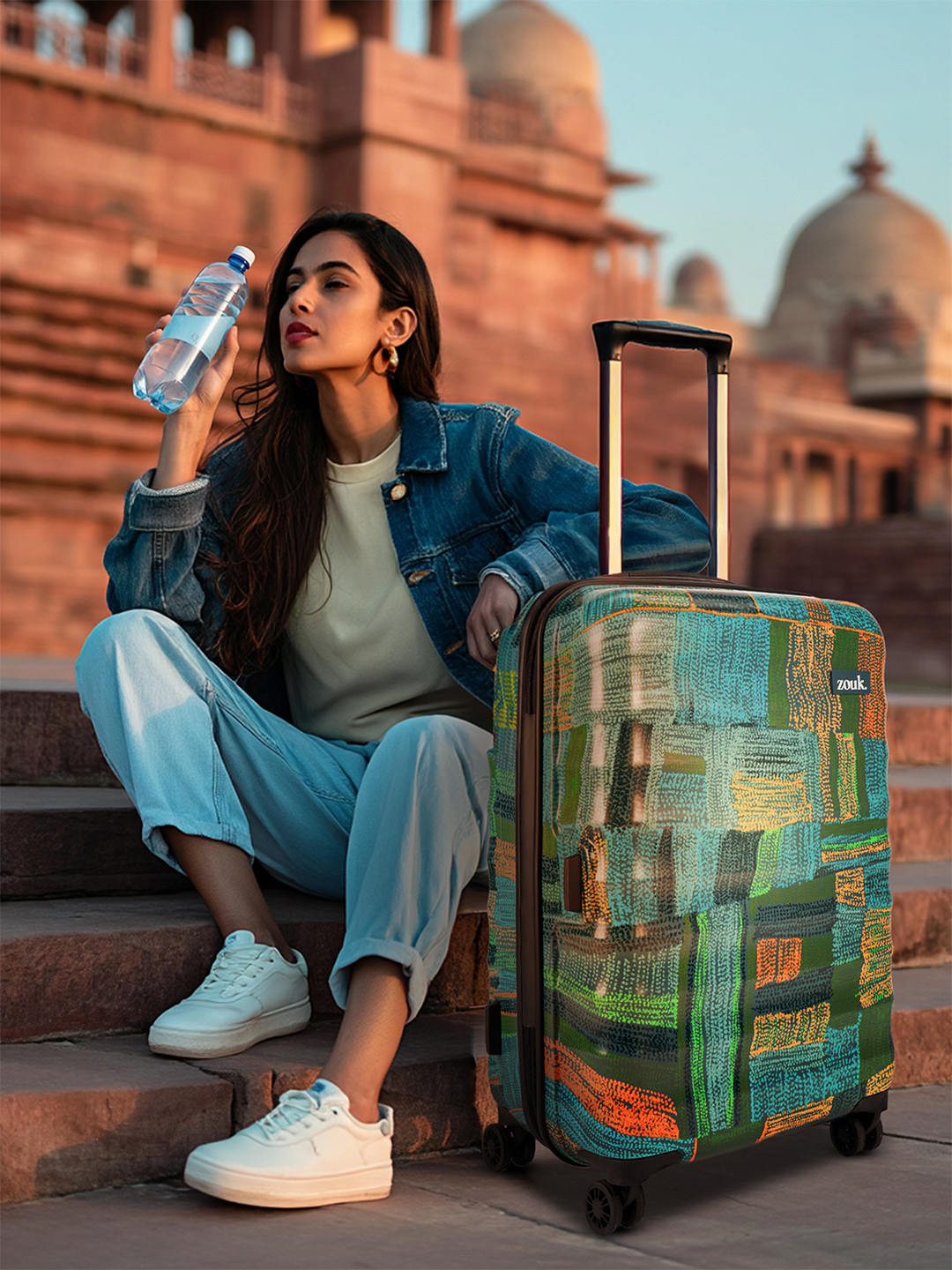 ZOUK Indus Lattice Green Amorah Trolley Bag Medium