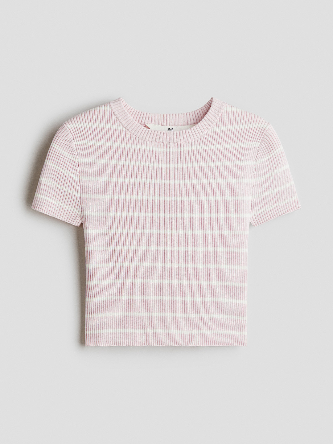 H&M Girls Striped Round Neck Short Sleeves Rib-Knit Top