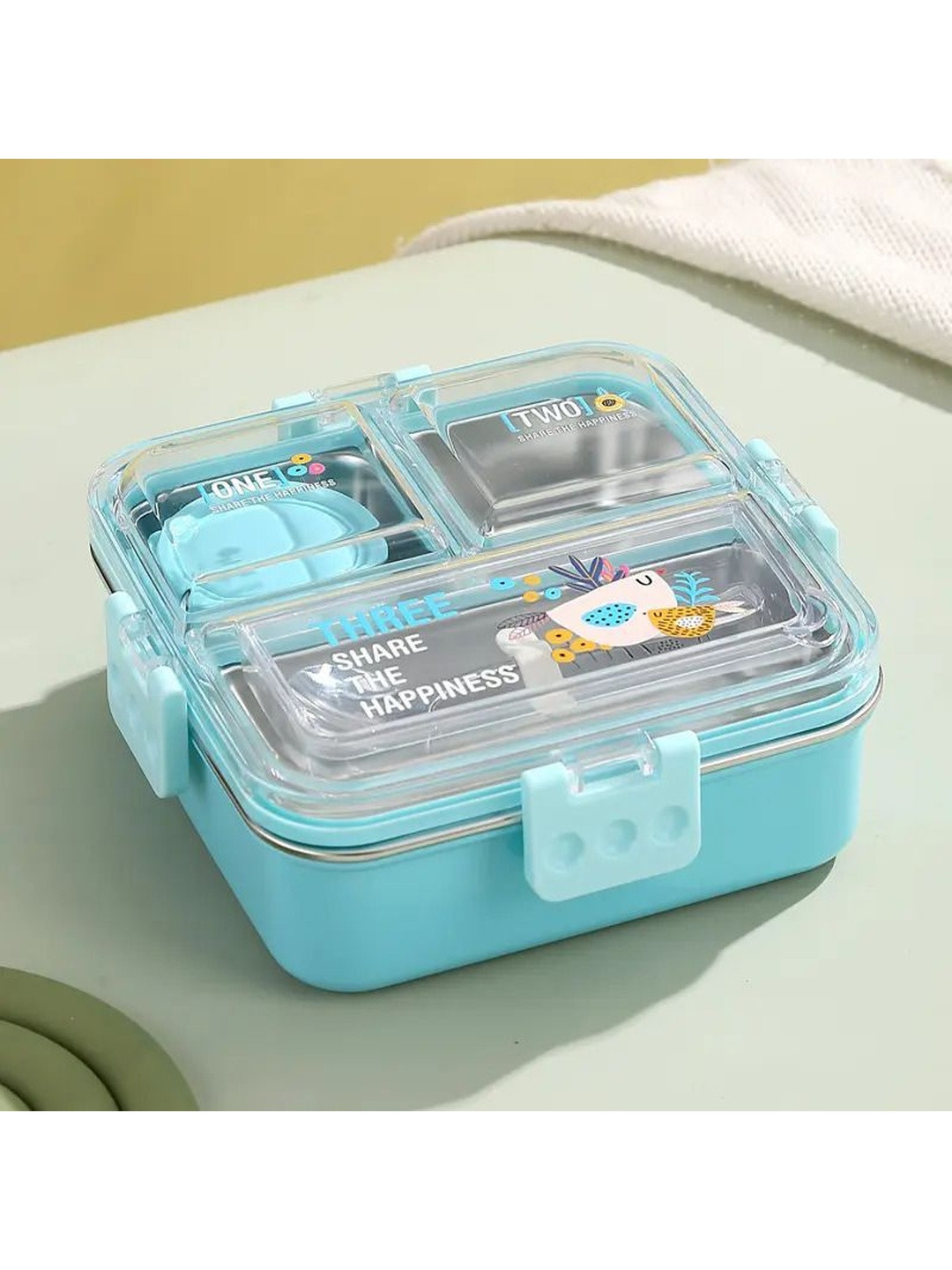 PAPITA Blue Stainless Steel Dishwasher & Microwave Safe Lunch Box
