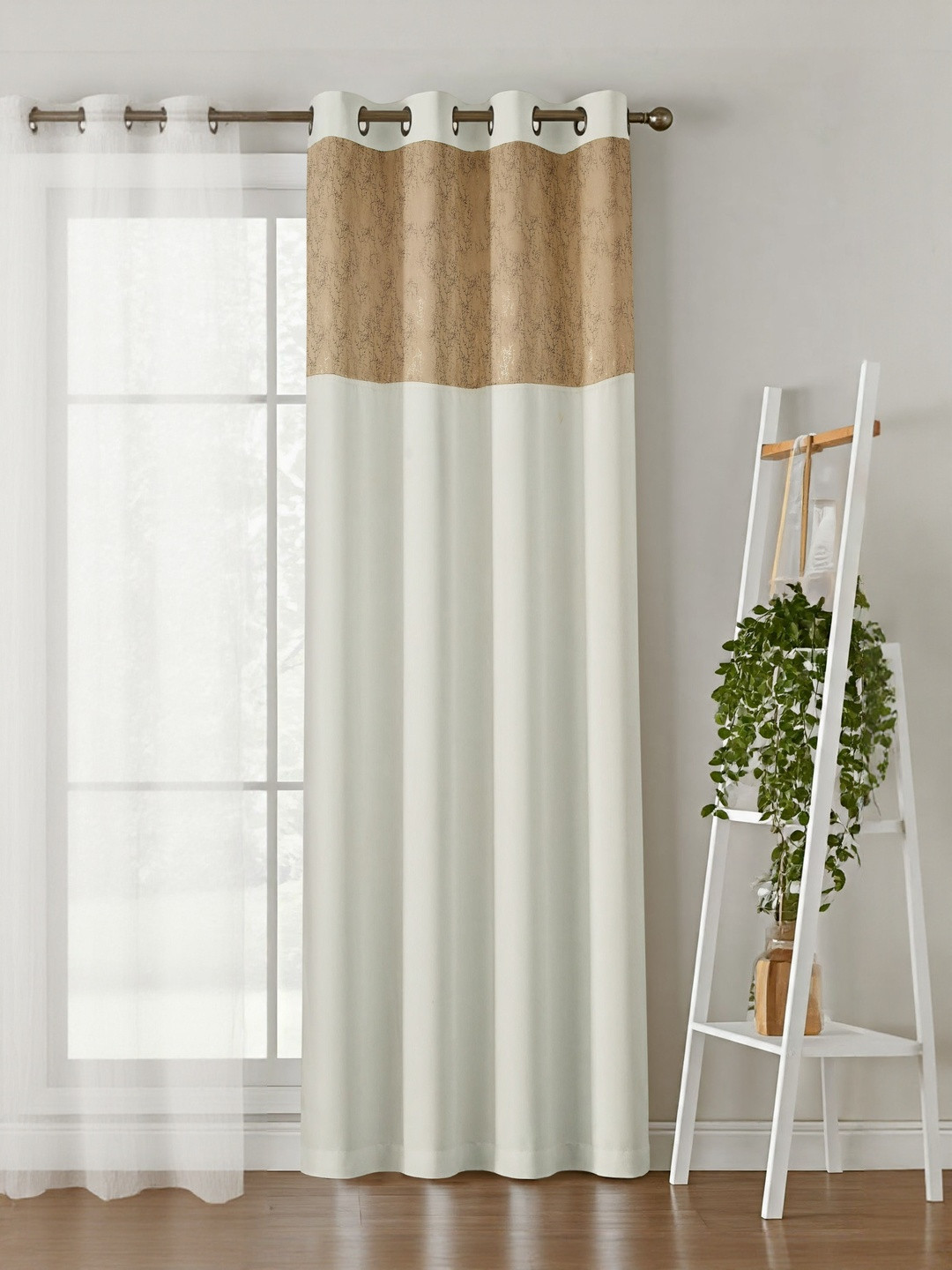 Aura Cream-Coloured Silk Door Black Out Eyelet Curtain