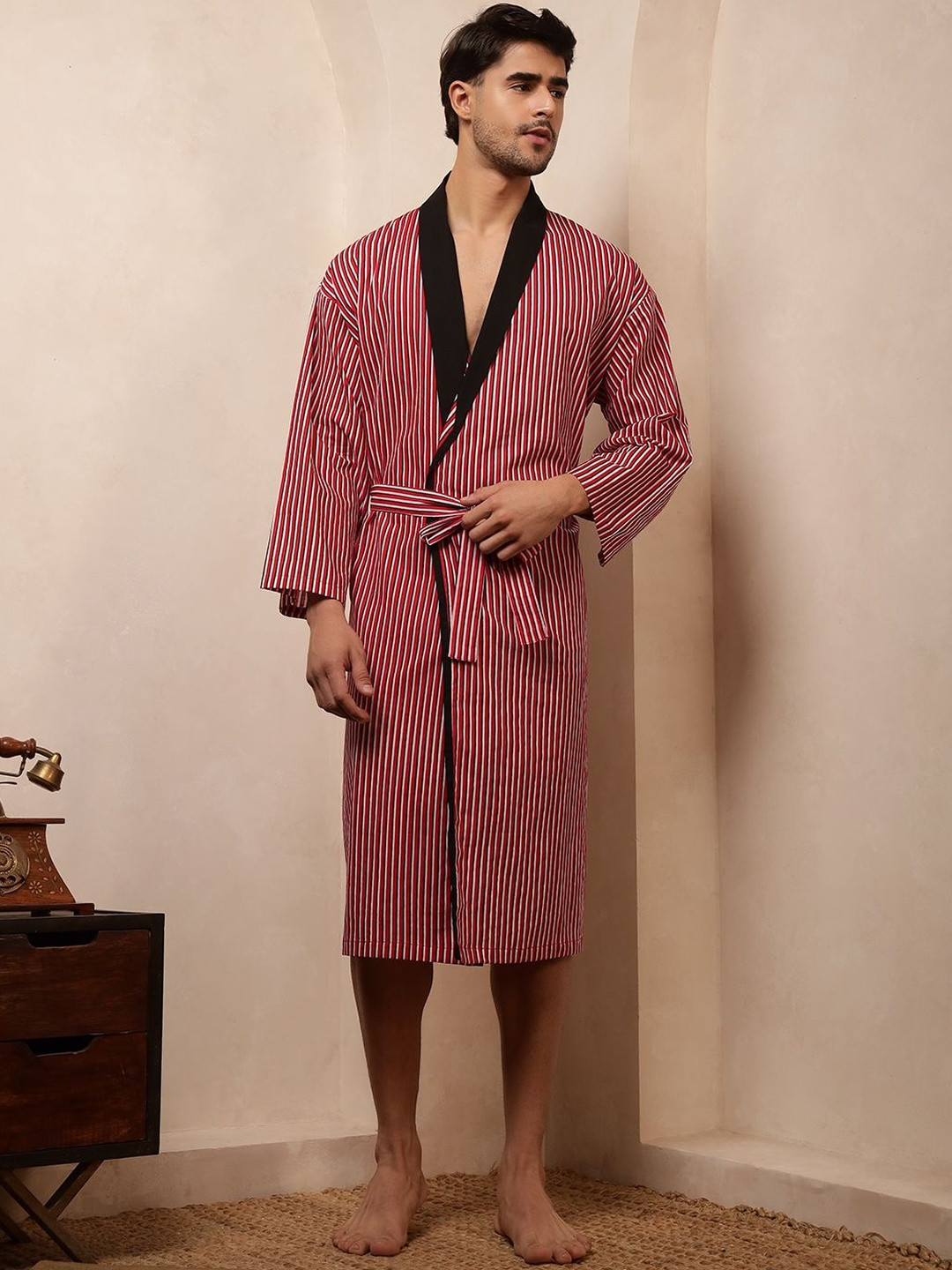 HANDICRAFT PALACE Men Striped Pure Cotton Robe