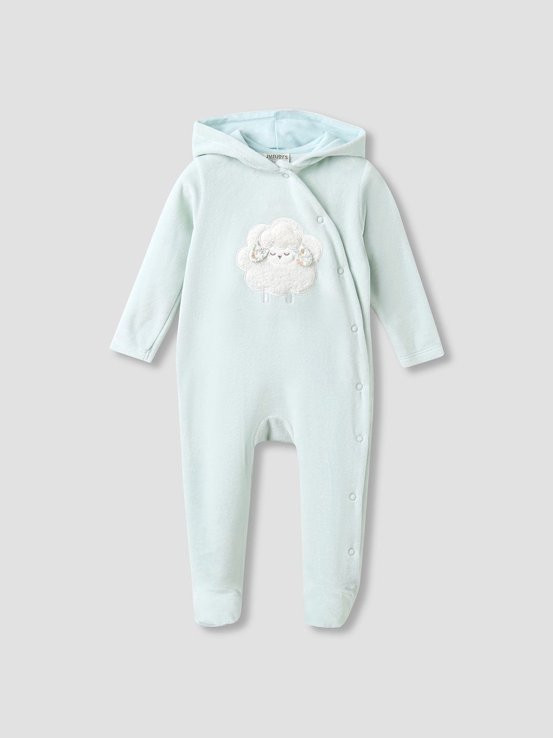 Juniors by Babyshop Girls Sheep Applique Hooded Closed Foot Sleepsuit