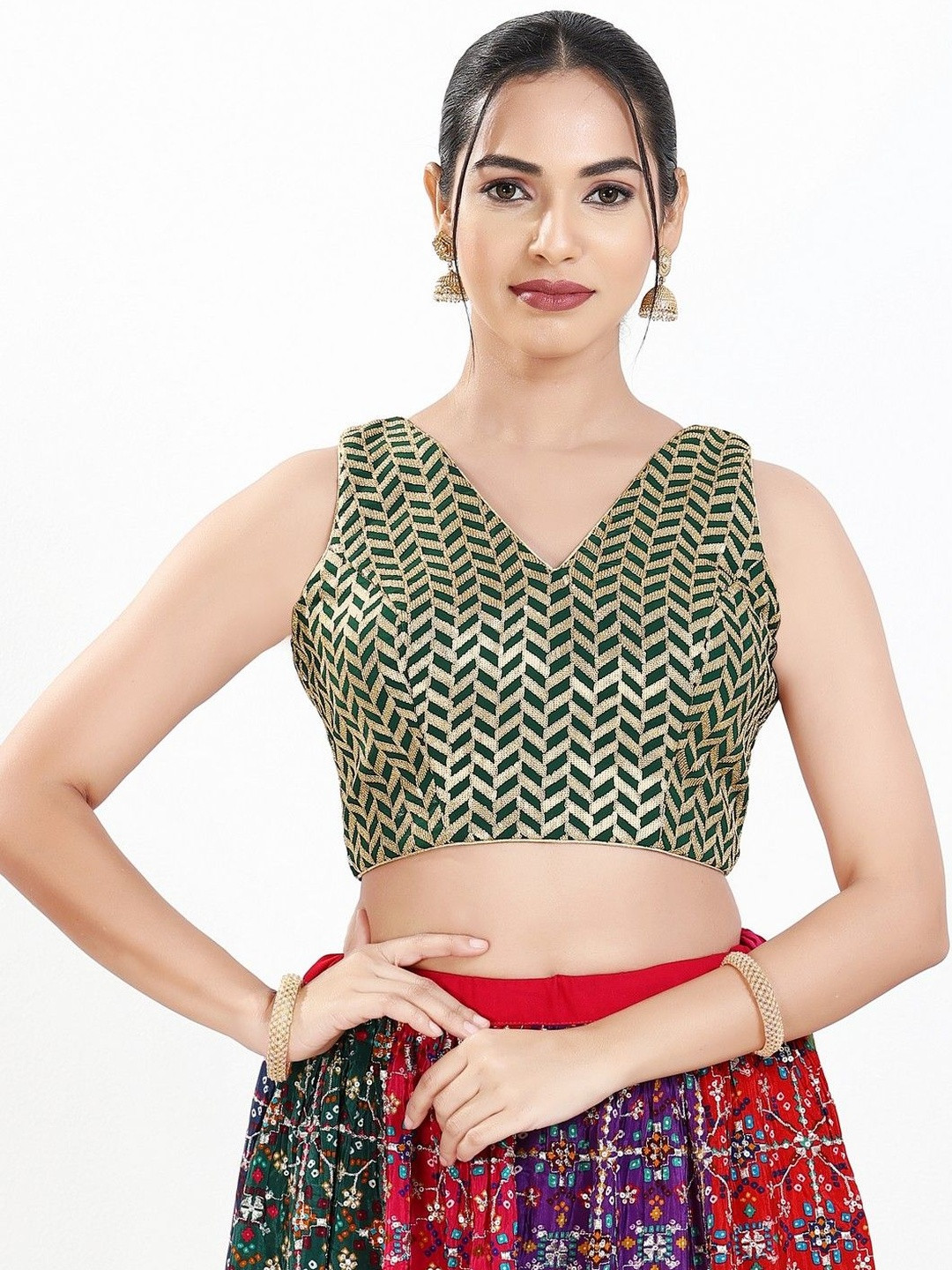 VAMAS - THE DESIGNER BLOUSES Sequined Embellished Silk Padded Saree Blouse