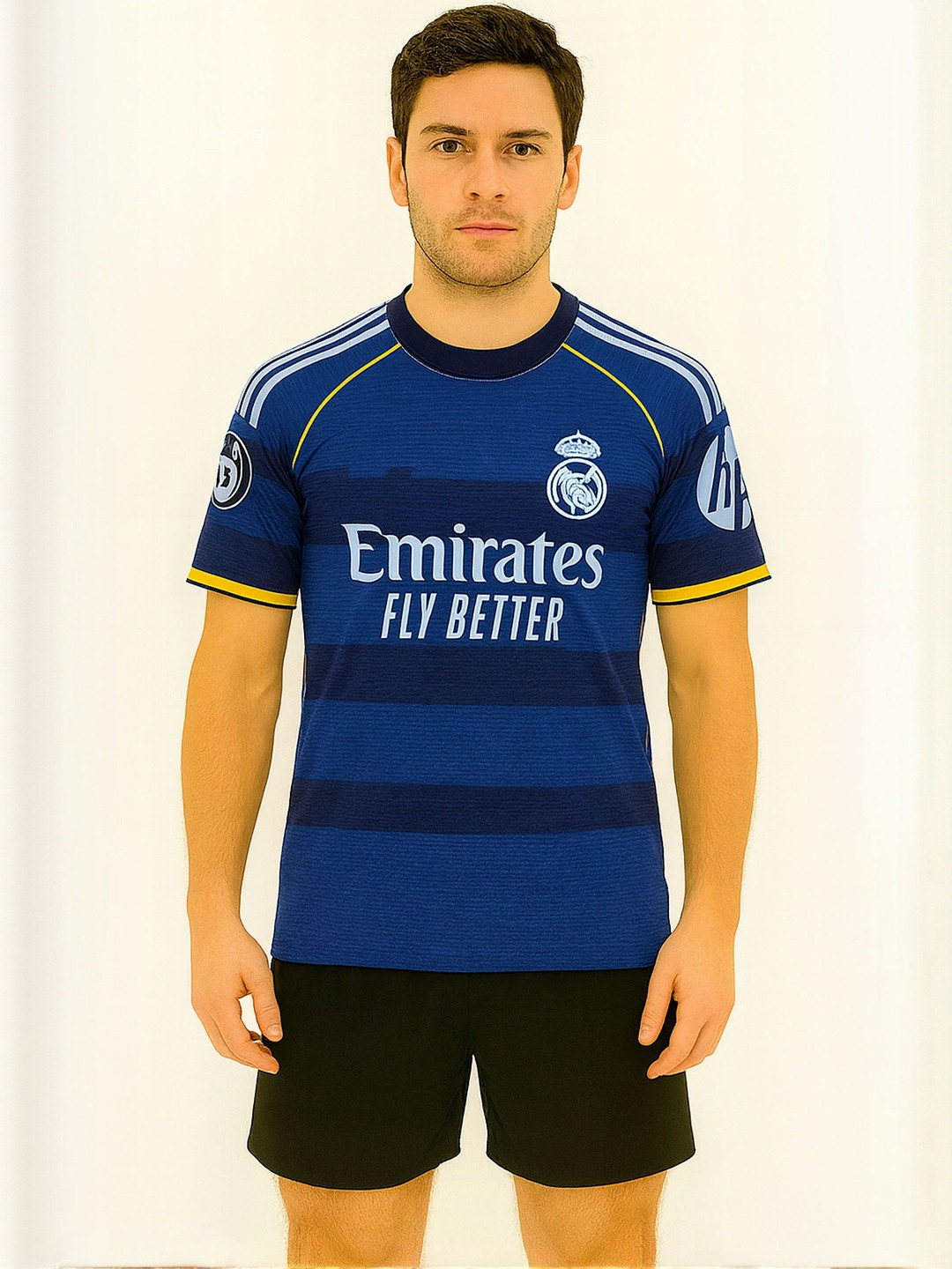dostitch Men Real Madrid Striped Round Neck Dri-FIT T-shirt