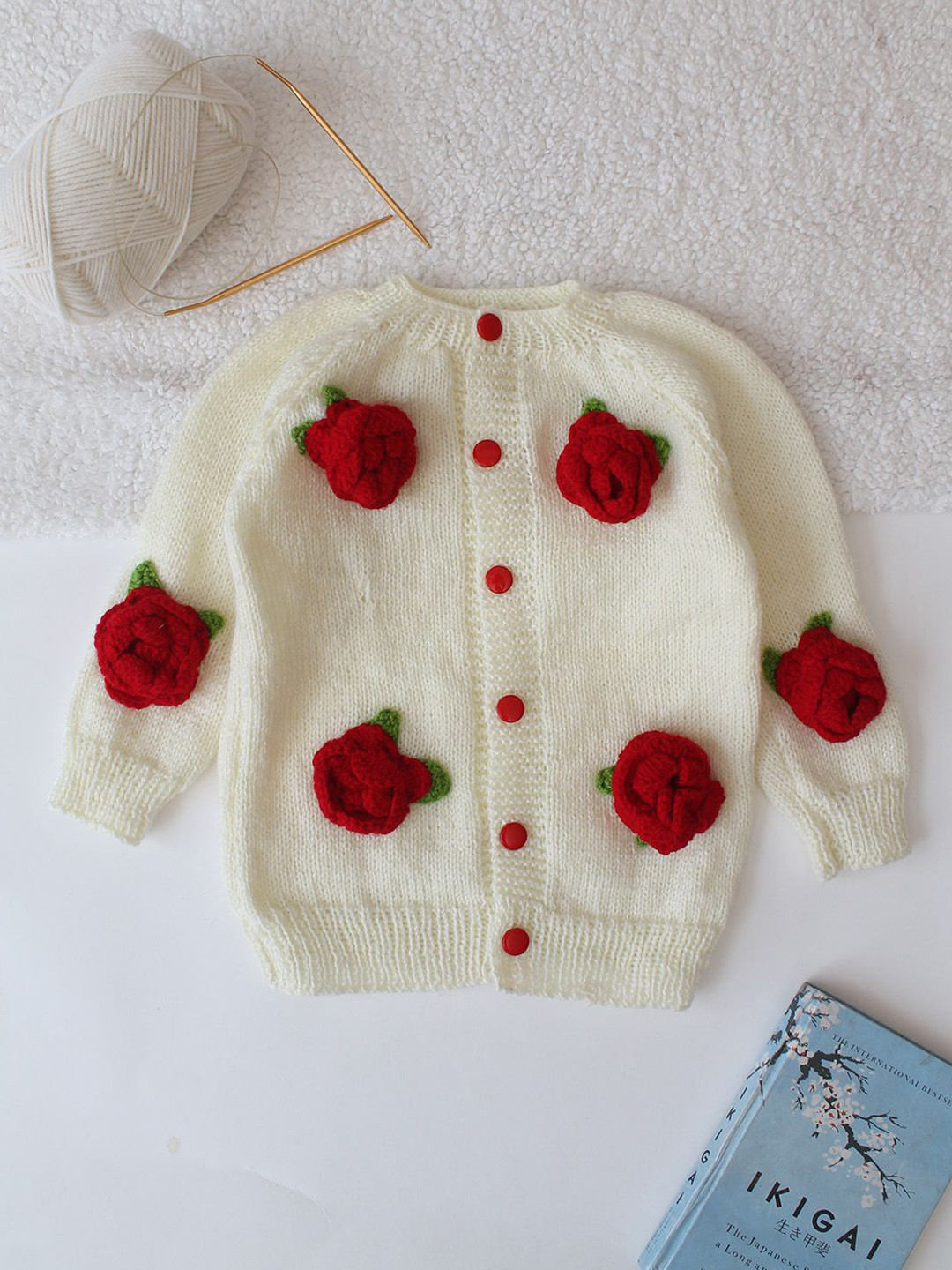 Woonie Kids Rose Floral Acrylic Cardigan Sweater