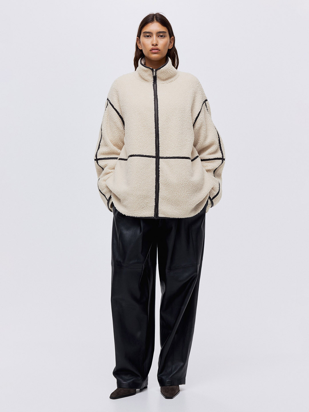 H&M Women White Teddy jacket