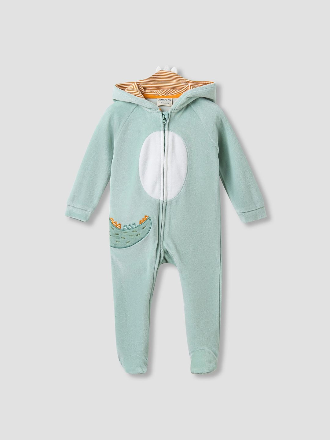 Juniors by Babyshop Boys Alligator Applique Long Sleeves Hooded Sleepsuit