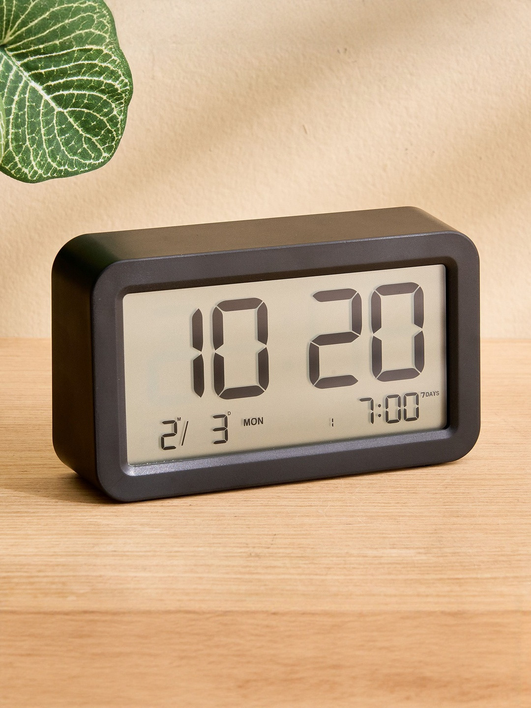 Home Centre Black Rectangle Battery Digital Contemporary Table Clock- 11 x 3.5 x 6.5 cm