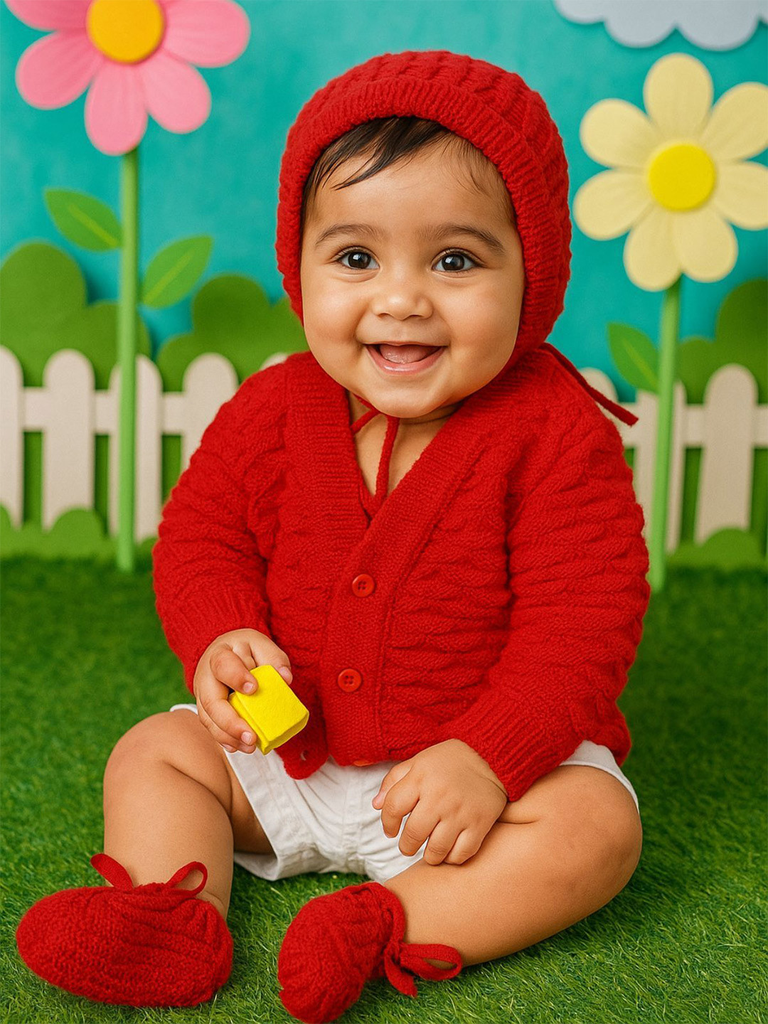 Little Angels Baby Boys Knitted Woollen Cardigan Sweaters With Cap and Socks Set