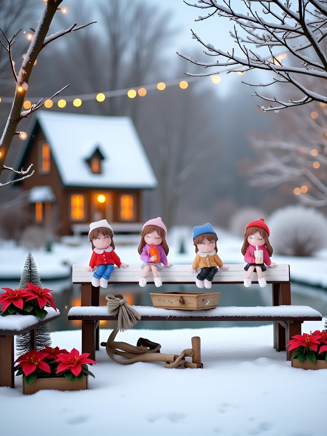 Spiaty Yellow & Pink 4 Pieces Cute Little Girlfriends Figurine Showpieces-2.5 cm