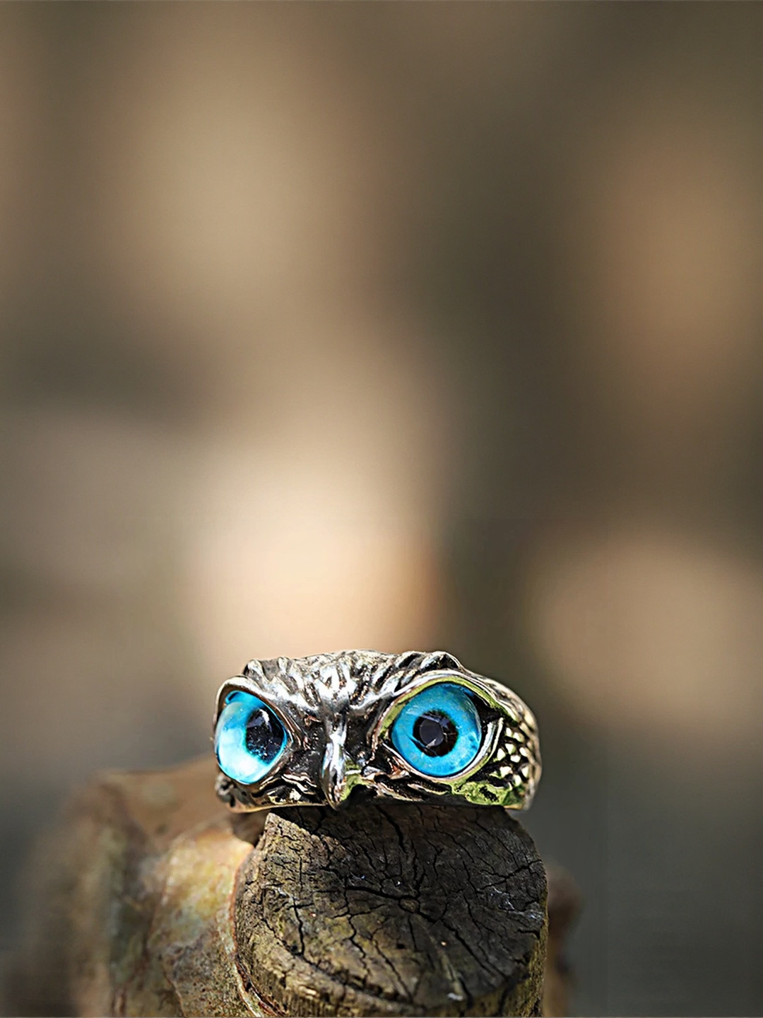 Thrillz Men Silver-Plated Owl Eye Oxidised Adjustable Finger Ring