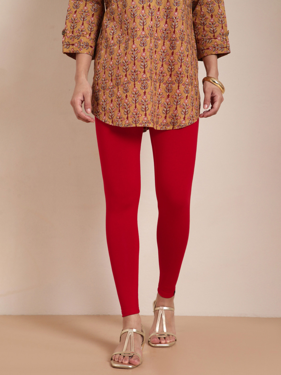 TWIN BIRDS Women Viscose Blend Solid Crimson Red Ankle Length Legging