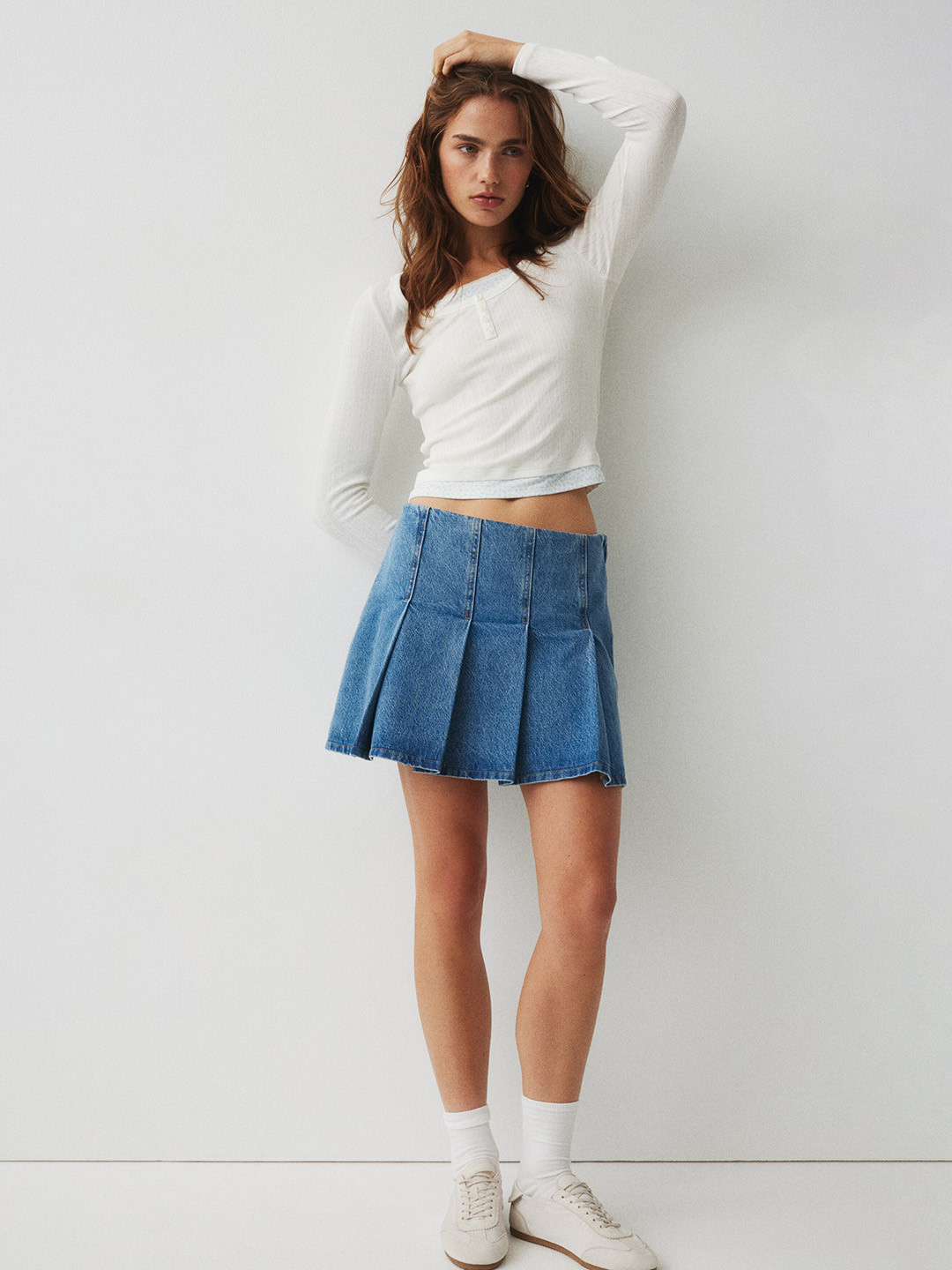 H&M Women Striped Self Design Round Neck Full Sleeves Layered-Look Top