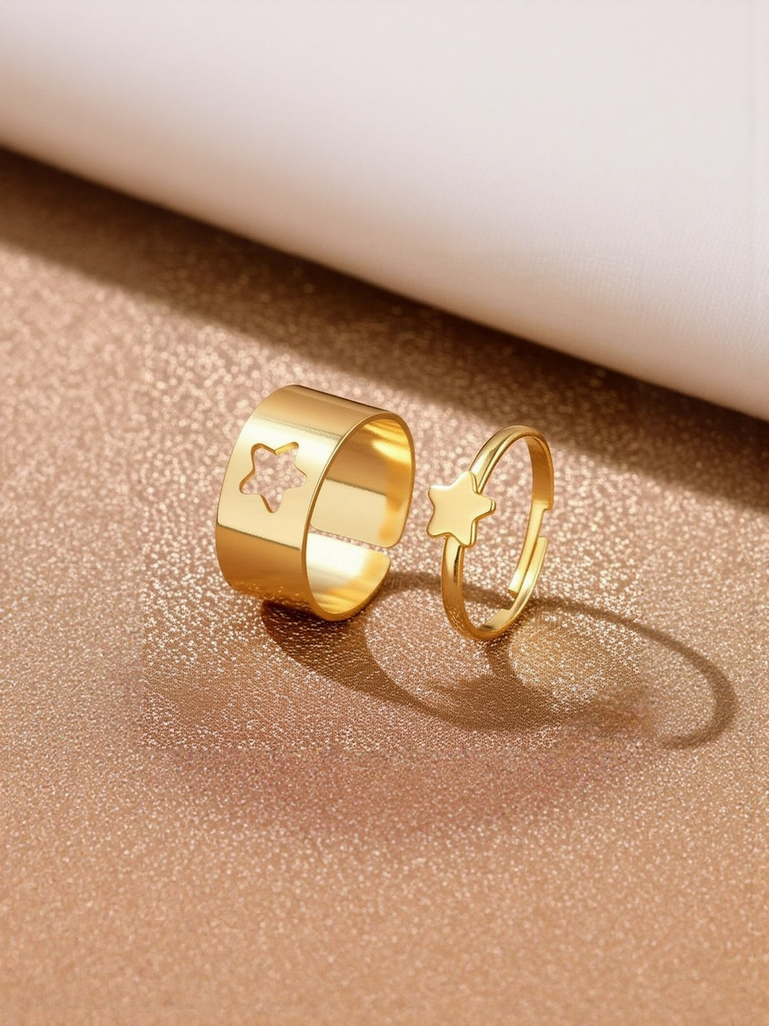 DressBerry Unisex Set Of 2 Gold-Plated Star Matching Wrap Couple Finger Rings