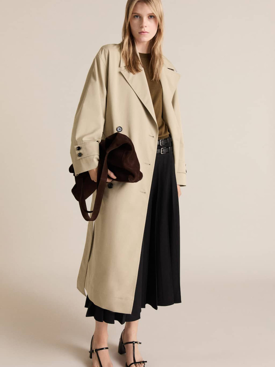 MANGO Longline Trench Coat with Belt