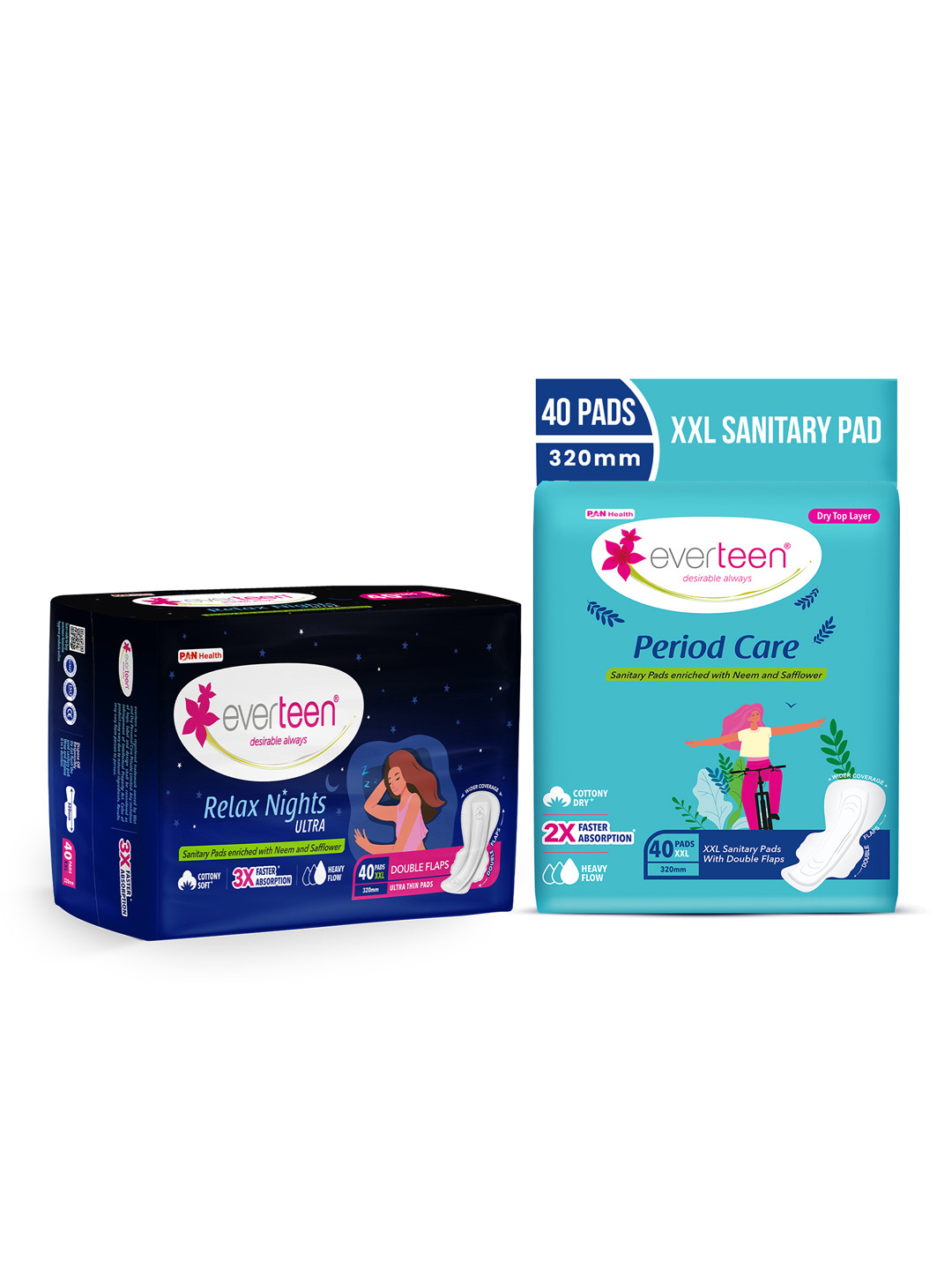 everteen Set of 2 XXL Sanitary Pads - 40 Pads Each - Period Care & Relax Night