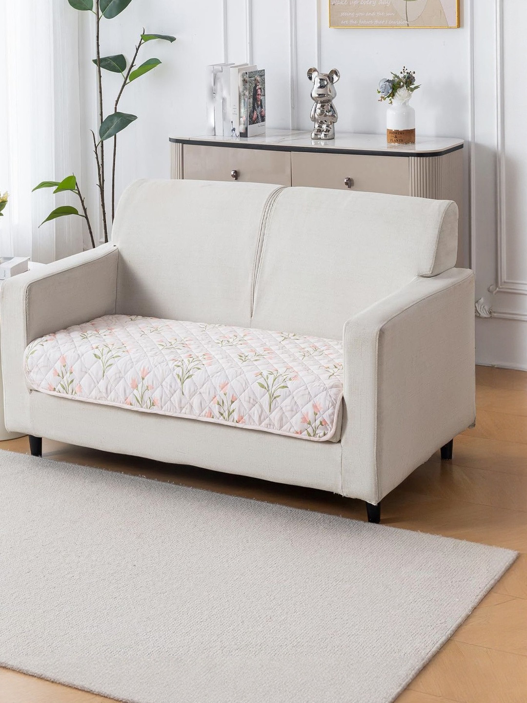 HOUSE OF QUIRK  Cream-Coloured & Green Printed Other Sofa Mat 80x120 CM