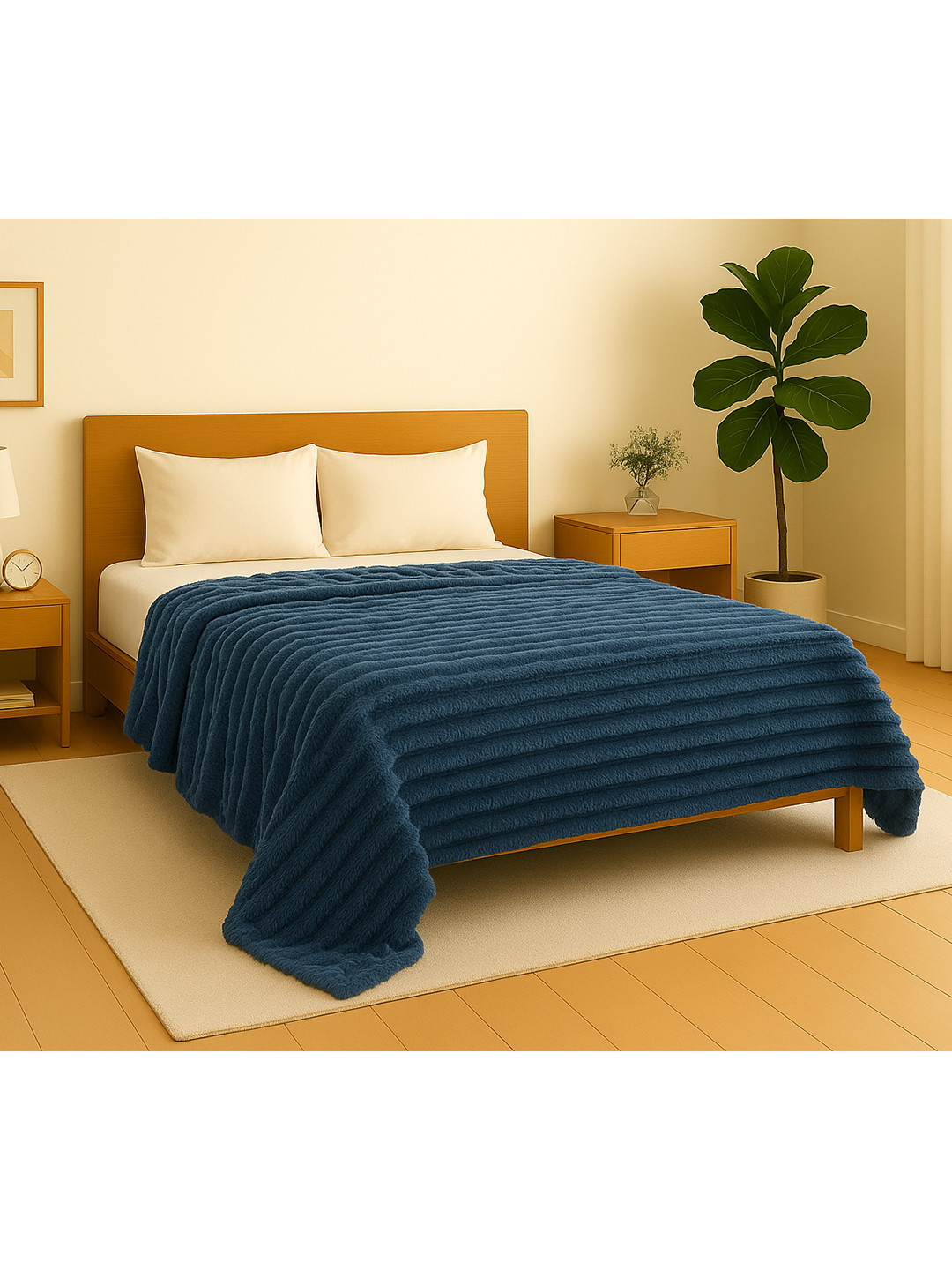 Cortina 350 GSM Mild Winter Striped Double Blanket Dark Grey