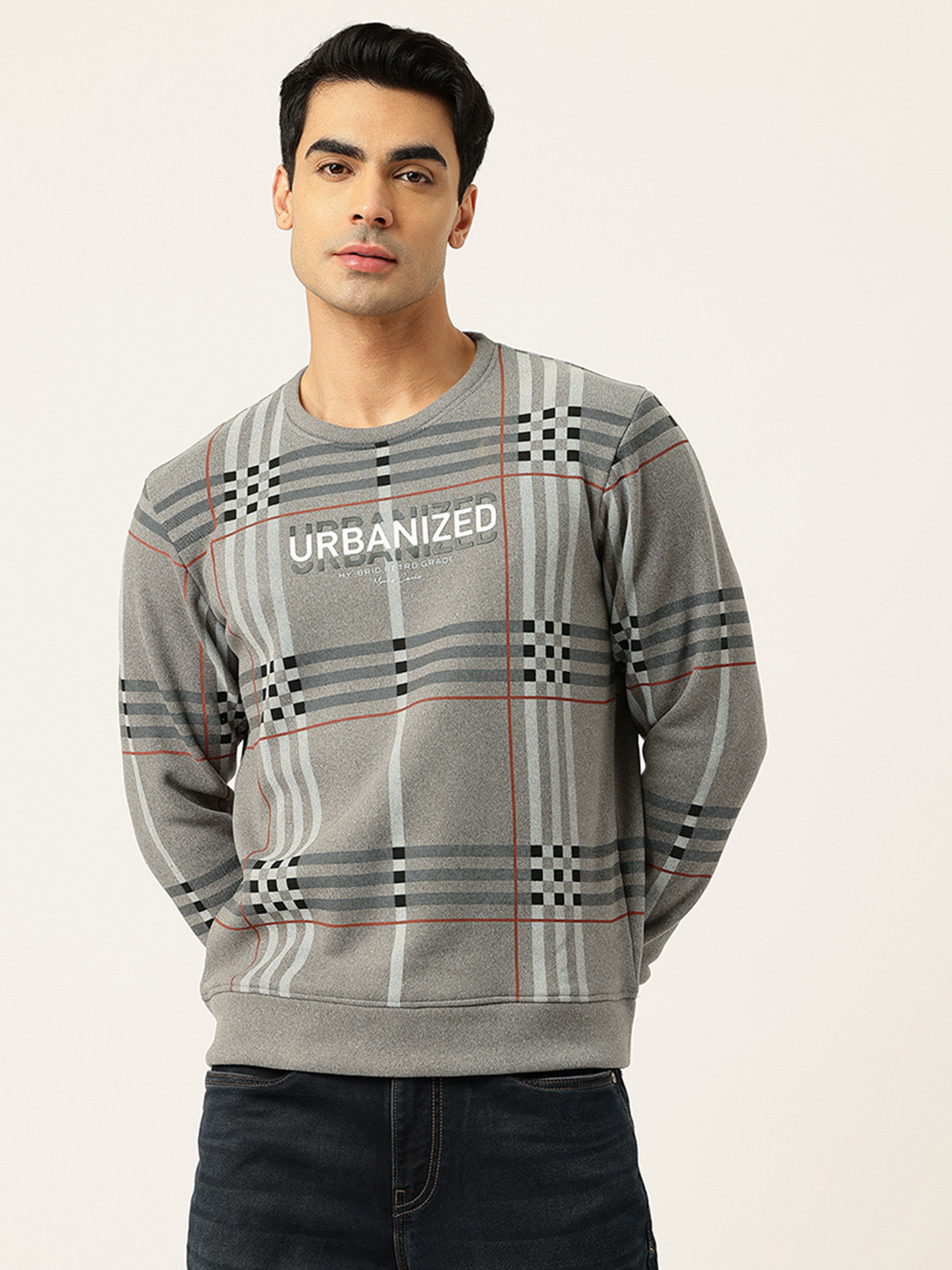 Monte Carlo Checks Typography Printed Sweatshirt