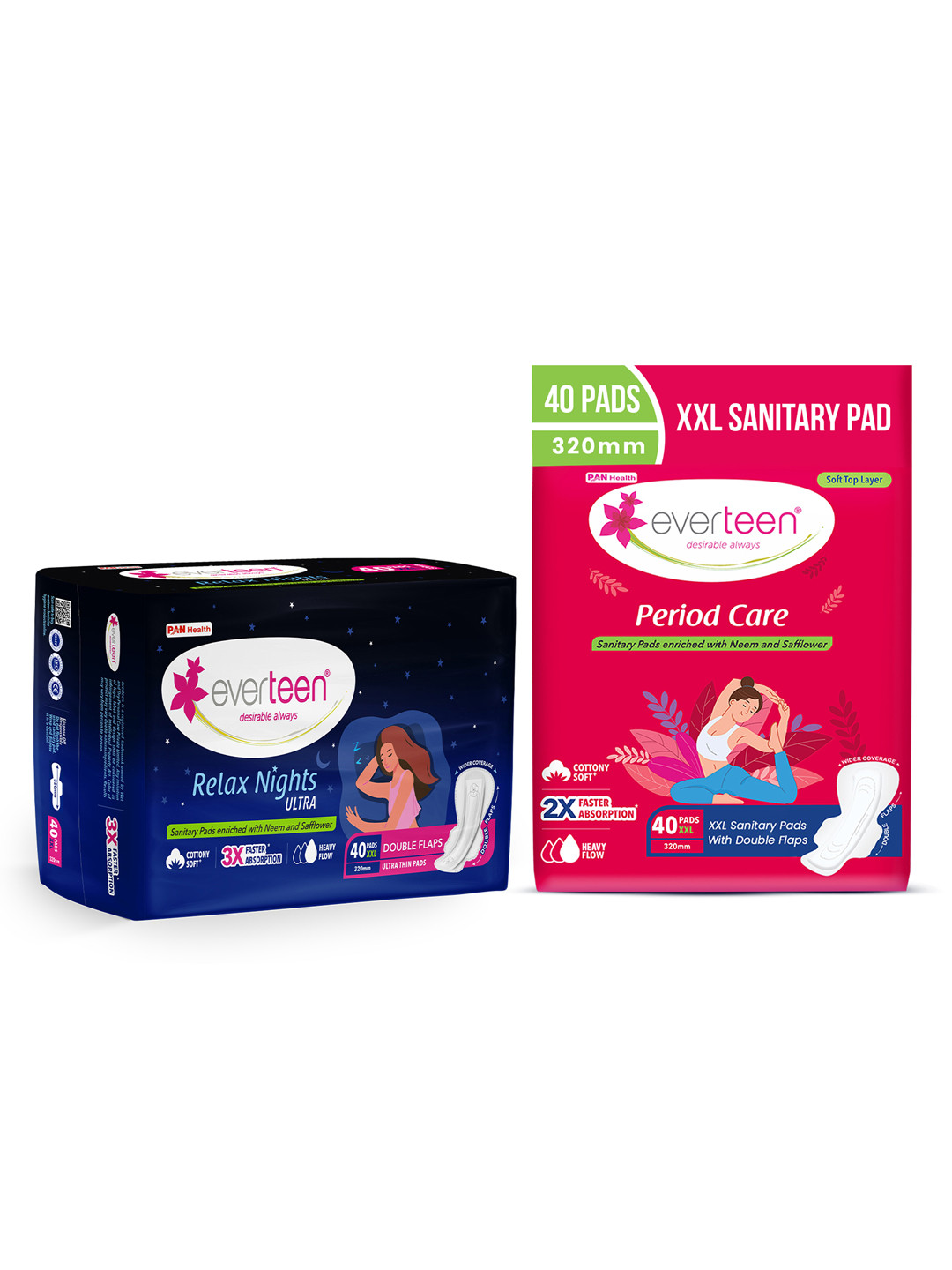 everteen Set of 2 XXL Sanitary Pads - 40 Pads Each - Period Care & Relax Night