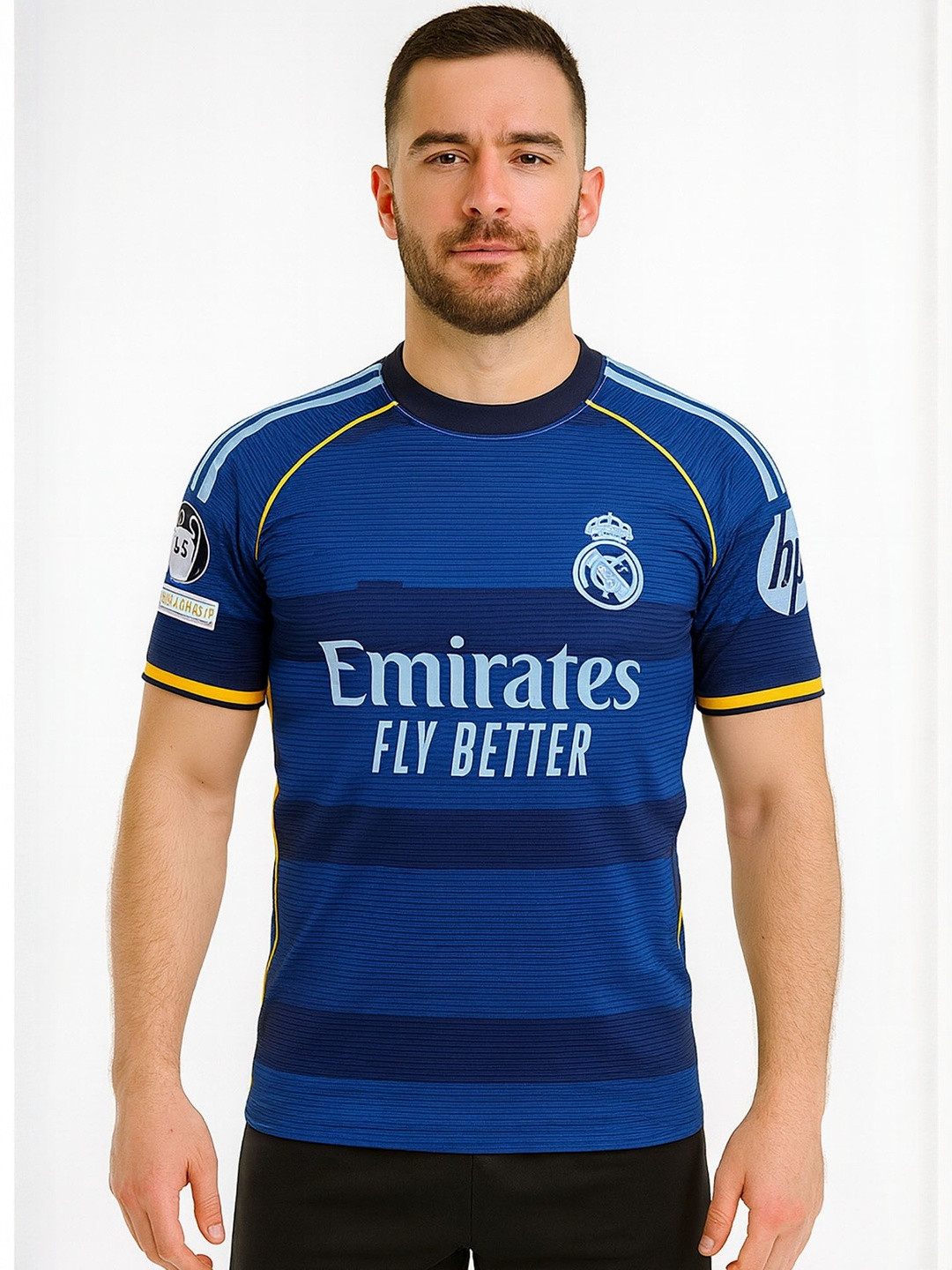 dostitch Men Brand Logo Real Madrid Striped Printed Dri-FIT  Jersey  T-shirt
