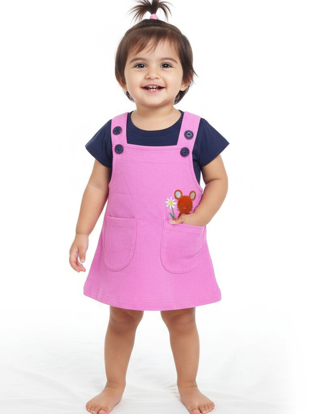 Nihvi Girls Round Neck Short Sleeves Pinafore Dress