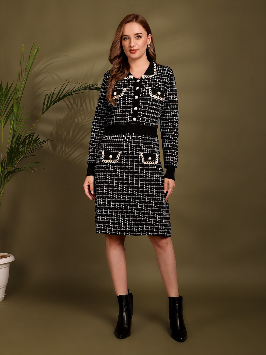 iki chic Checked Woollen Sheath Dress