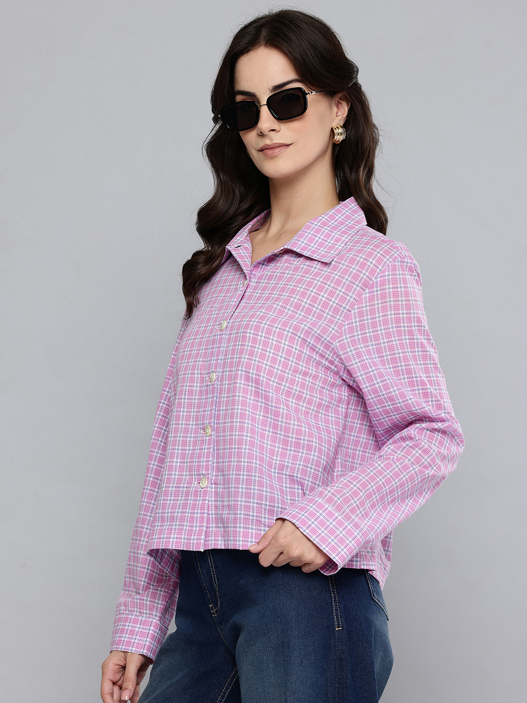 SCOUP Checked Shirt Style Top