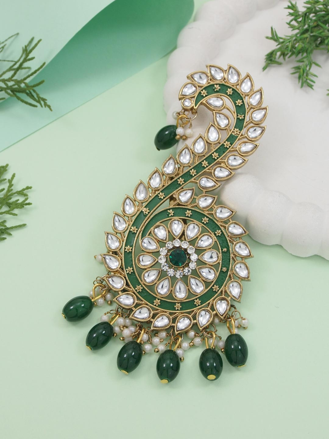 I Jewels Gold-Plated Kundan Studded And Beaded Maharaja Pagdi Kalangi