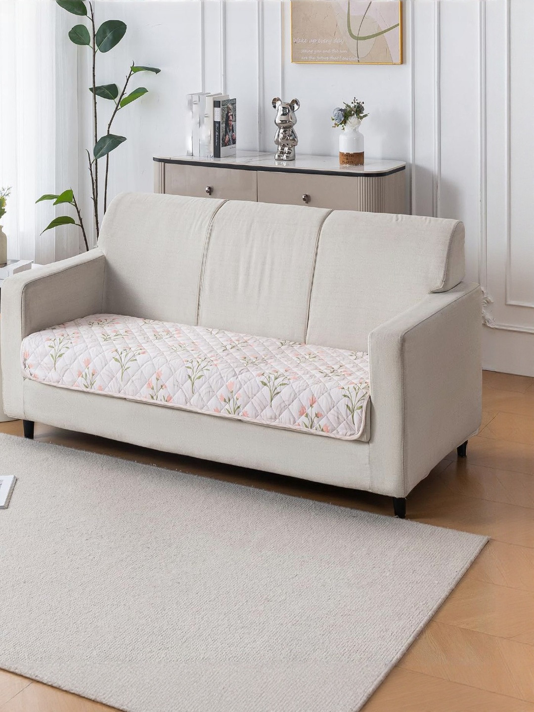 HOUSE OF QUIRK  Cream-Coloured & Green Printed Other Sofa Mat 80x150 CM