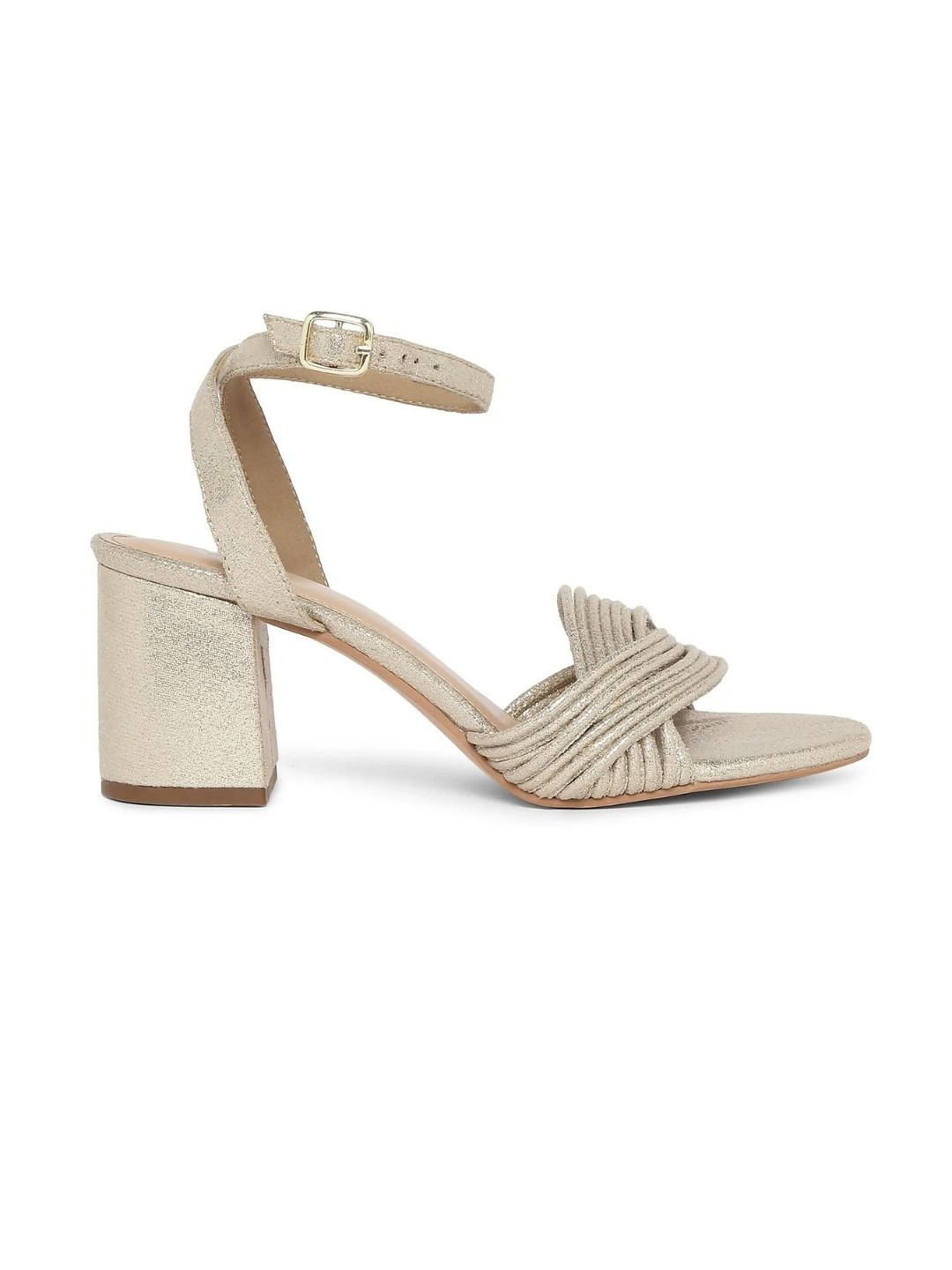 Tao Paris Women Block Heel Textured Sandals With Ankle Loop