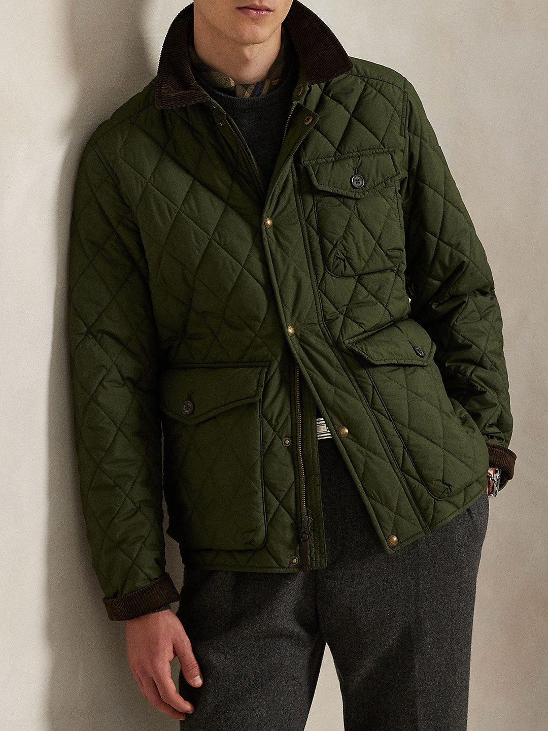 Polo Ralph Lauren Men Mock Collar Self Design Quilted Jacket