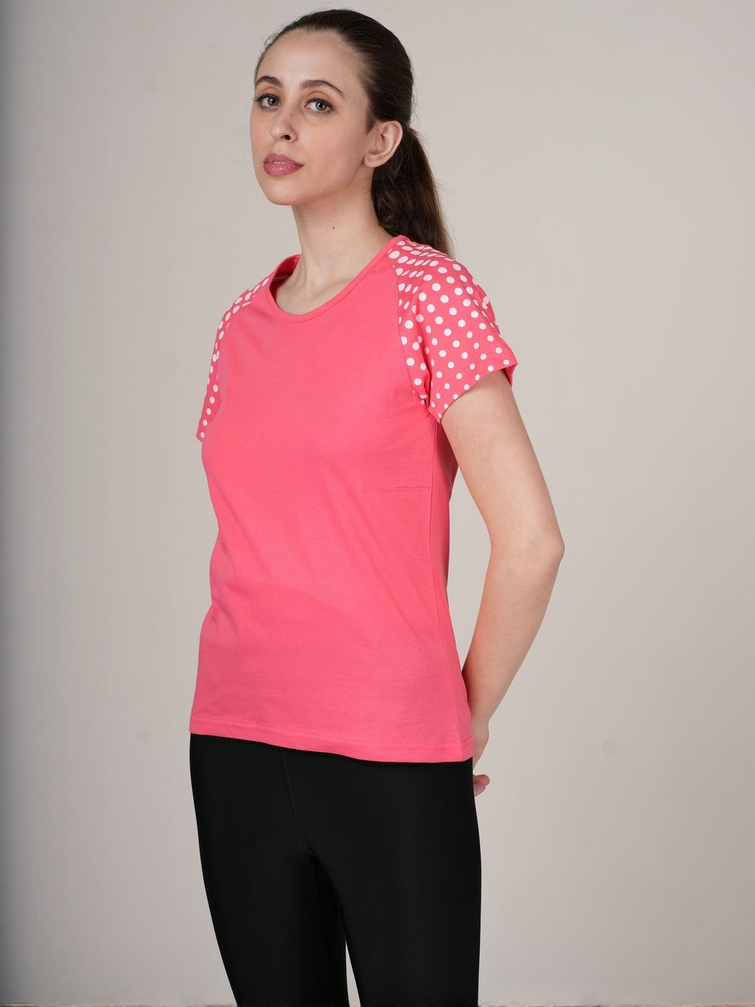 OUTLAWS Women Regular Fit Polka Dot Casual T-shirt