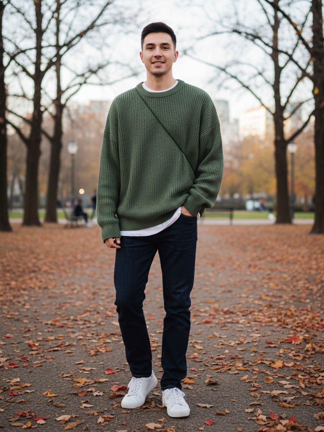 HERE&NOW Men Green Long Sleeves Round Neck Pullover Sweater