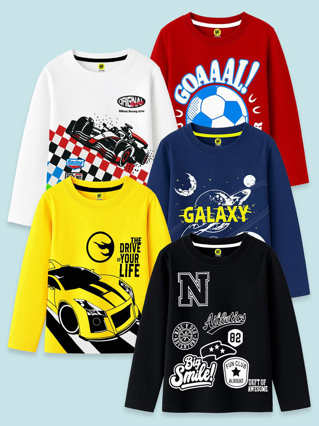 YK Boys Pack Of 5 Printed T-Shirts