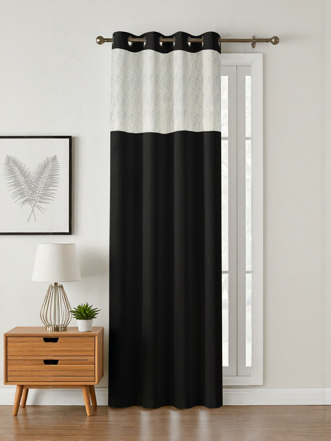 Aura Black Silk Window Black Out Eyelet Curtain