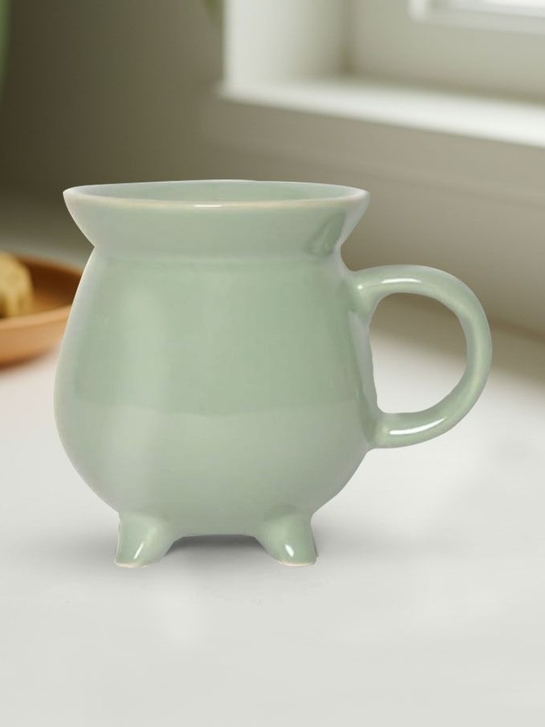 U & U Unique Utilities Olive Green Glossy Ceramic Coffee Mug With 4 Legs - 340 ml