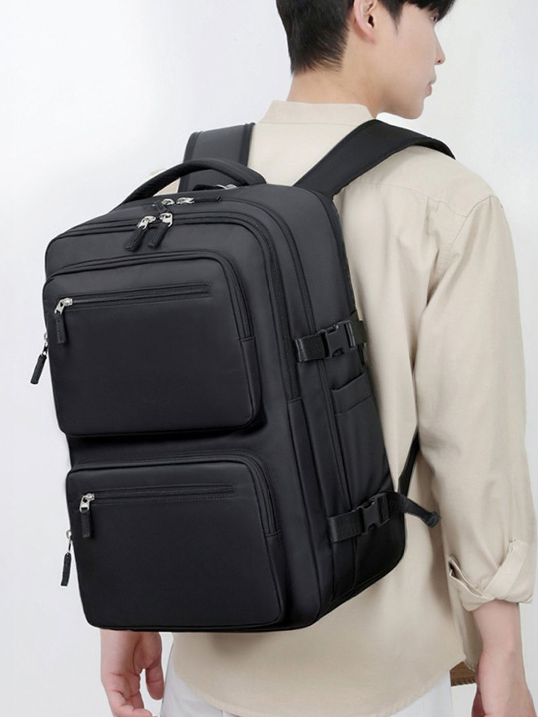 KPOP Men Padded Strap Zipper Medium Backpack