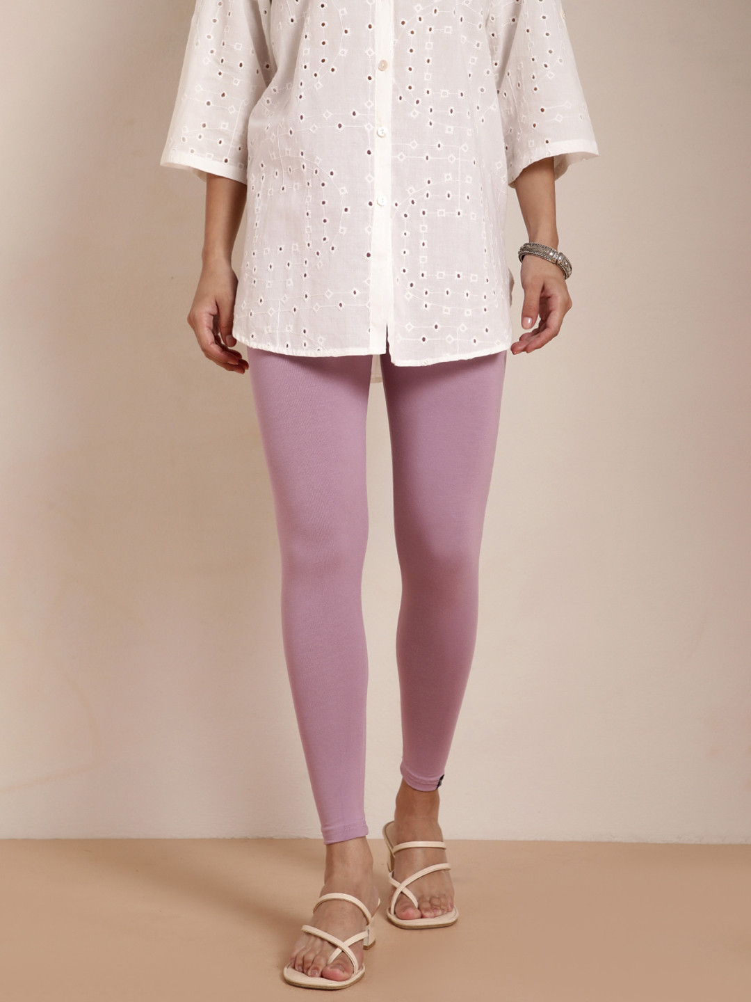 TWIN BIRDS Women Viscose Blend Solid Pastel Purple Ankle Length Legging