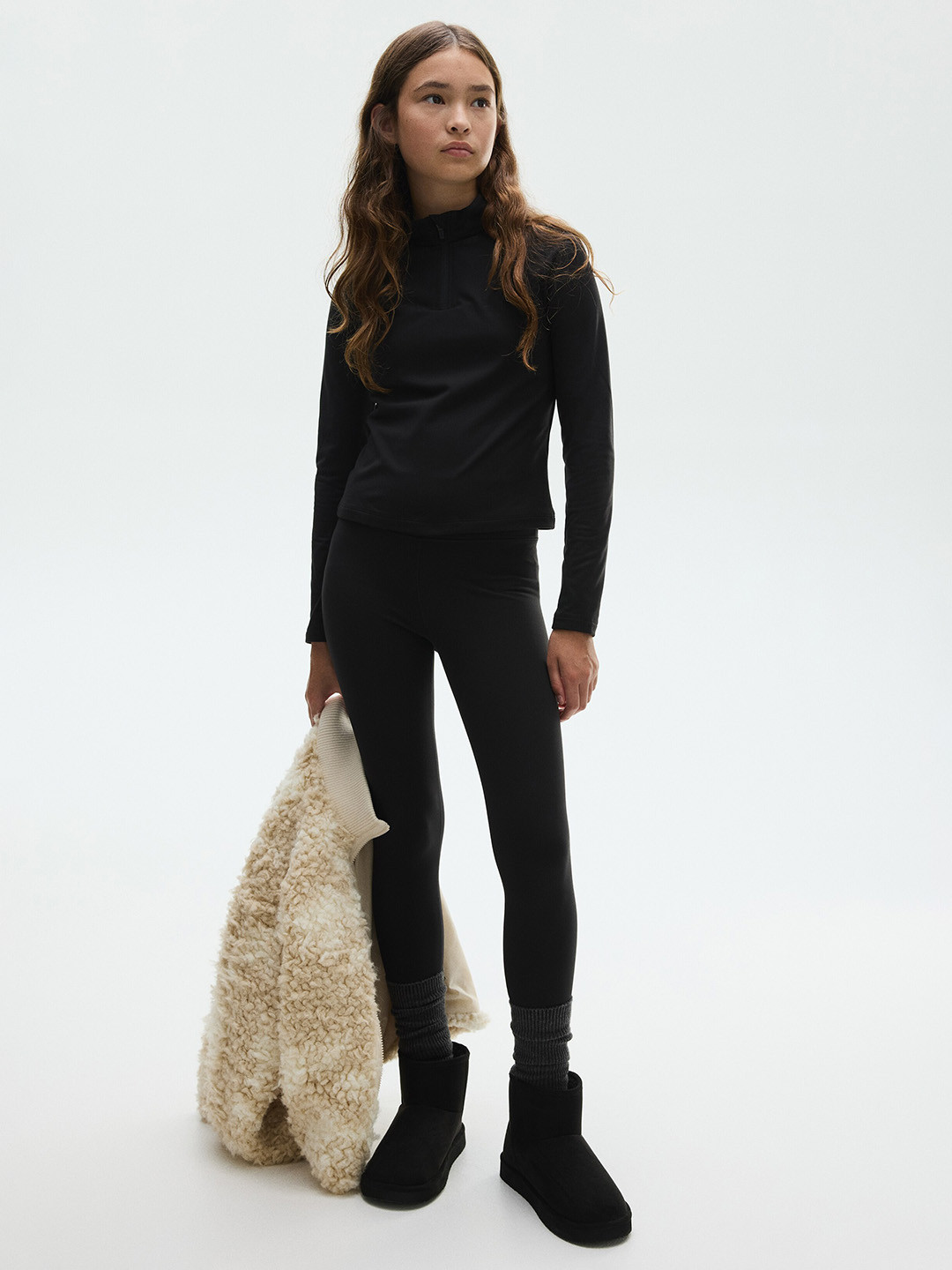 H&M Women Black Fleece-Lined Sports Top