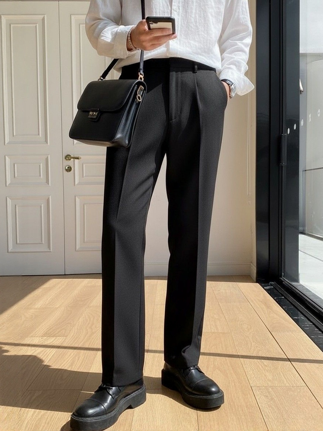 DELAN Men Relaxed Straight Leg Easy Wash Korean Pant