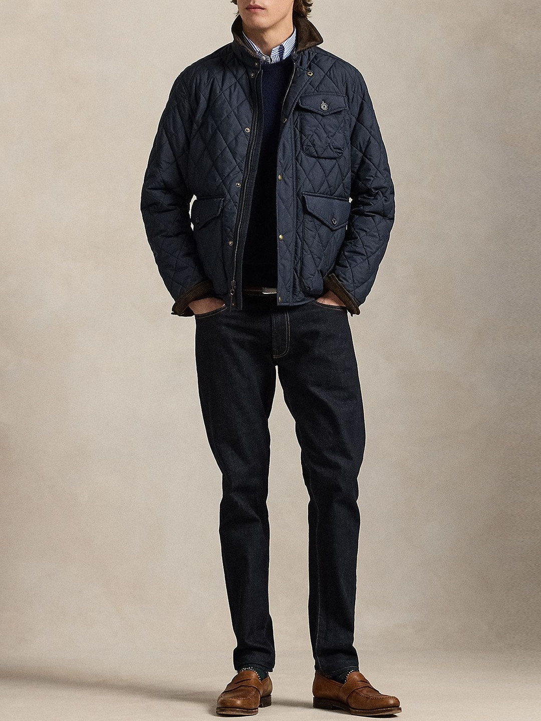 Polo Ralph Lauren Men Stand Collar Self Design Quilted Jacket