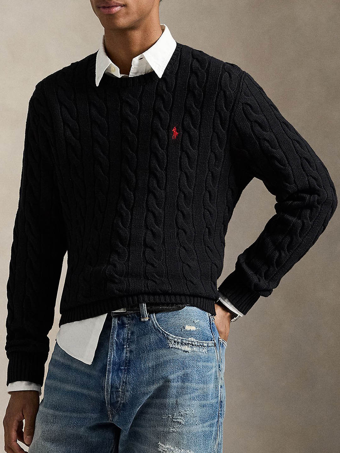 Polo Ralph Lauren Men Self Design Cable-Knit Pure Cotton Jumper Sweater