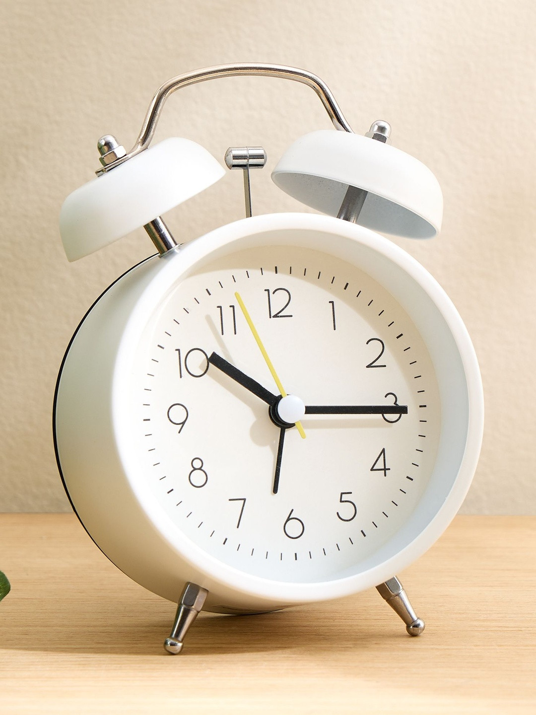 Home Centre White Round Battery Analogue Contemporary Table Clock- 8.5 x 5 x 12 cm