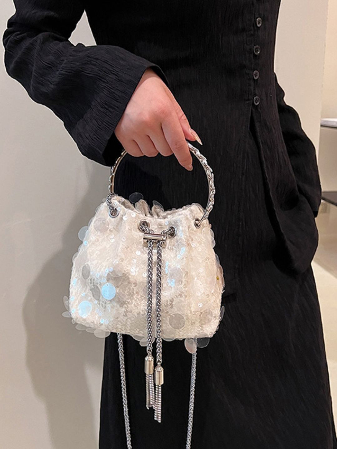 StyleCast White Embellished One Handle PU Sling Bag