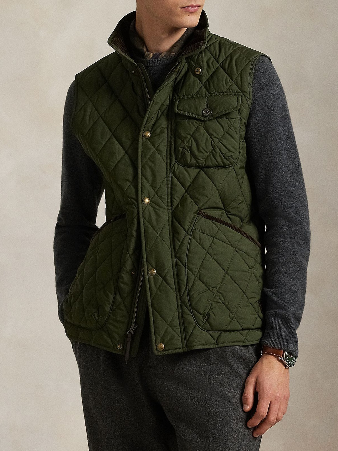 Polo Ralph Lauren Men Mock Collar Self Design Gilet Jacket