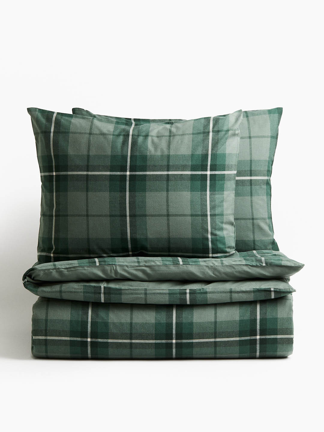 H&M Green & Grey Flannel Double/King Duvet Cover Set