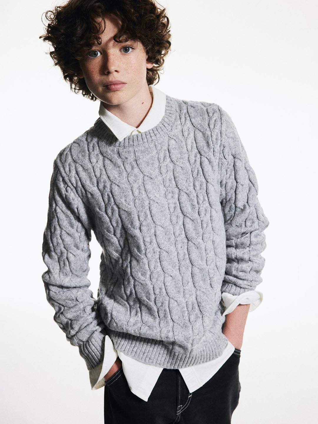 H&M Boys Cable-Knit Round Neck Long Sleeves Woollen Pullover Sweaters