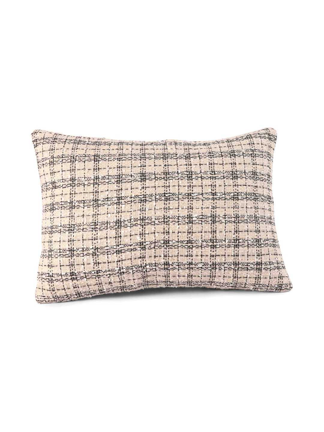 PILLOW TREE Set of 2 Black & Beige Checked Pre-Filled Rectangular Cushion