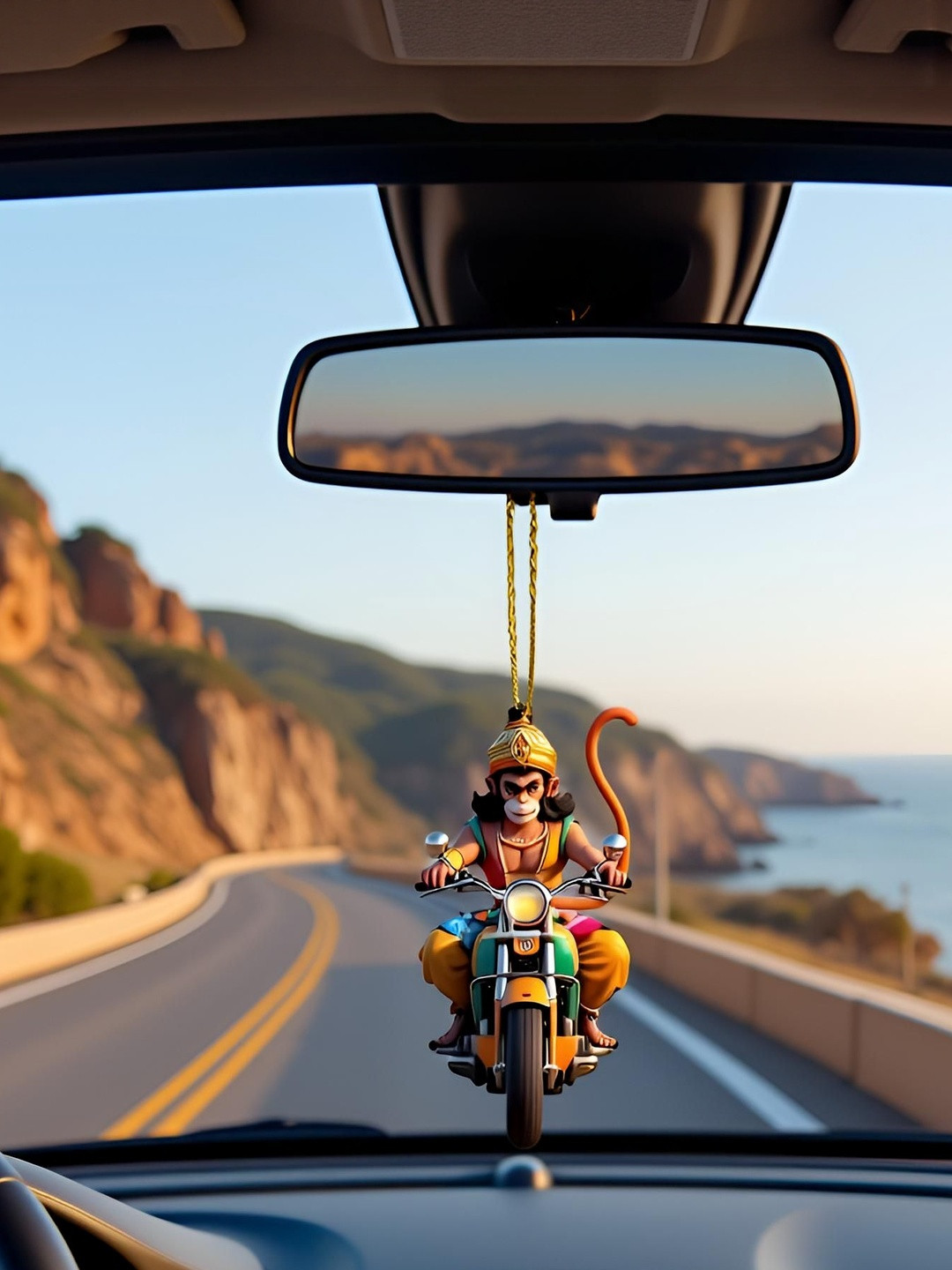 Flenzy Brown Hanumanji on Motorcycle Car Idol Showpiece